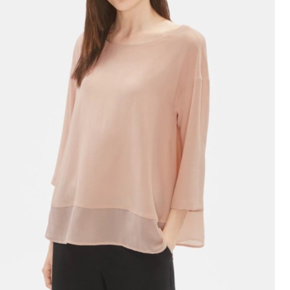 Eileen Fisher Women's Top Silk, Crepe Georgette, Dune 2X